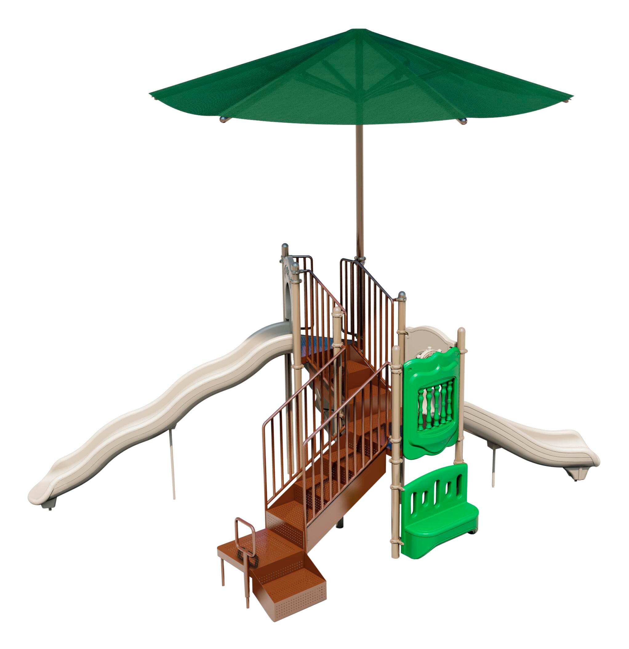 Ultra Play Timber Glen With Shade Play Structure With Ground Spike Anchor Kit, Natural Color, Item Number 2104586